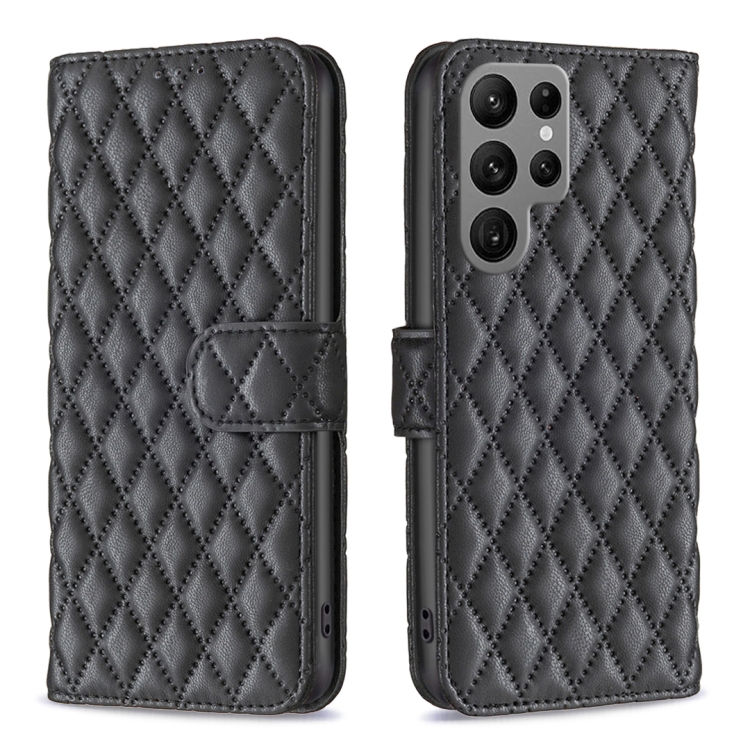 

For Samsung Galaxy S25 Ultra 5G Diamond Lattice Wallet Flip Leather Phone Case(Black)