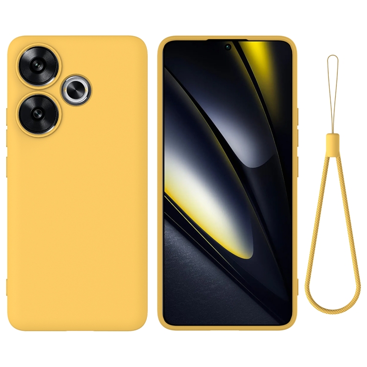 

For Xiaomi Poco F6 Solid Color Liquid Silicone Dropproof Full Coverage Phone Case(Yellow)