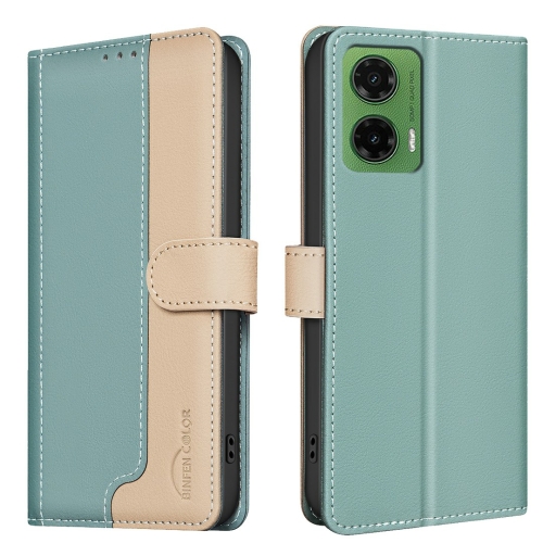 

For Motorola Moto G35 Color Matching RFID Anti-theft Leather Phone Case(Green)