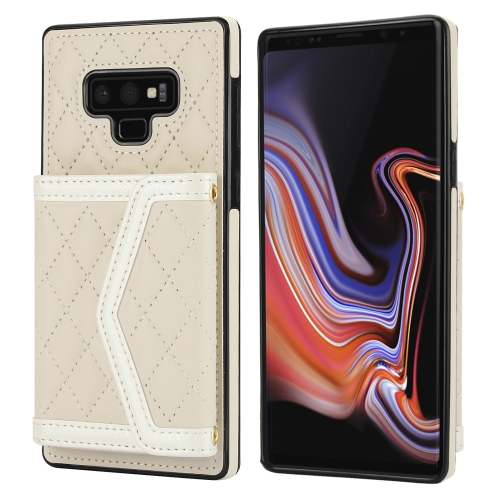 

For Samsung Galaxy Note9 Splicing Rhombic Texture Card Bag Phone Case with Long Lanyard(Beige)