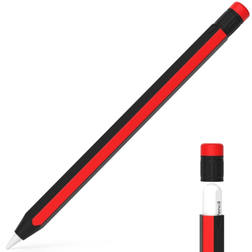 

For Apple Pencil 2 / Pencil Pro Colorful Pencil Style Stylus Silicone Protective Case(Black Red)