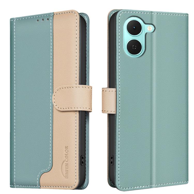 

For Tecno Spark Go 3 Color Matching RFID Anti-theft Leather Phone Case(Green)