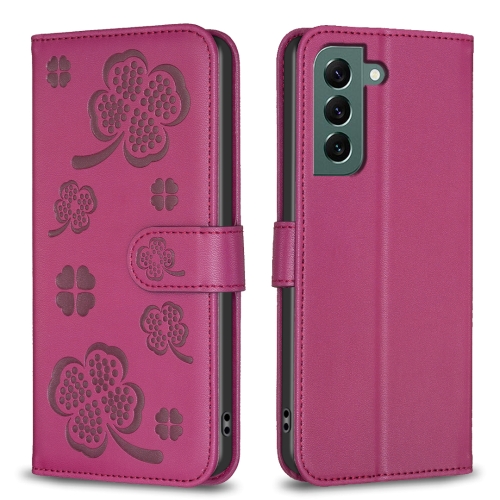 

For Samsung Galaxy S24 FE 5G Four-leaf Embossed Leather Phone Case(Rose Red)