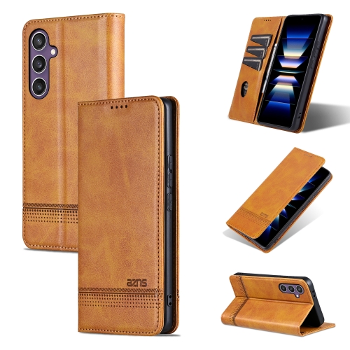 

For Samsung Galaxy S24 FE 5G AZNS Magnetic Calf Texture Flip Leather Phone Case(Light Brown)