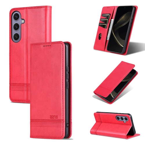 

For Samsung Galaxy S25 5G AZNS Magnetic Calf Texture Flip Leather Phone Case(Red)