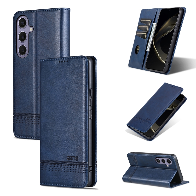 

For Samsung Galaxy S25+ 5G AZNS Magnetic Calf Texture Flip Leather Phone Case(Dark Blue)
