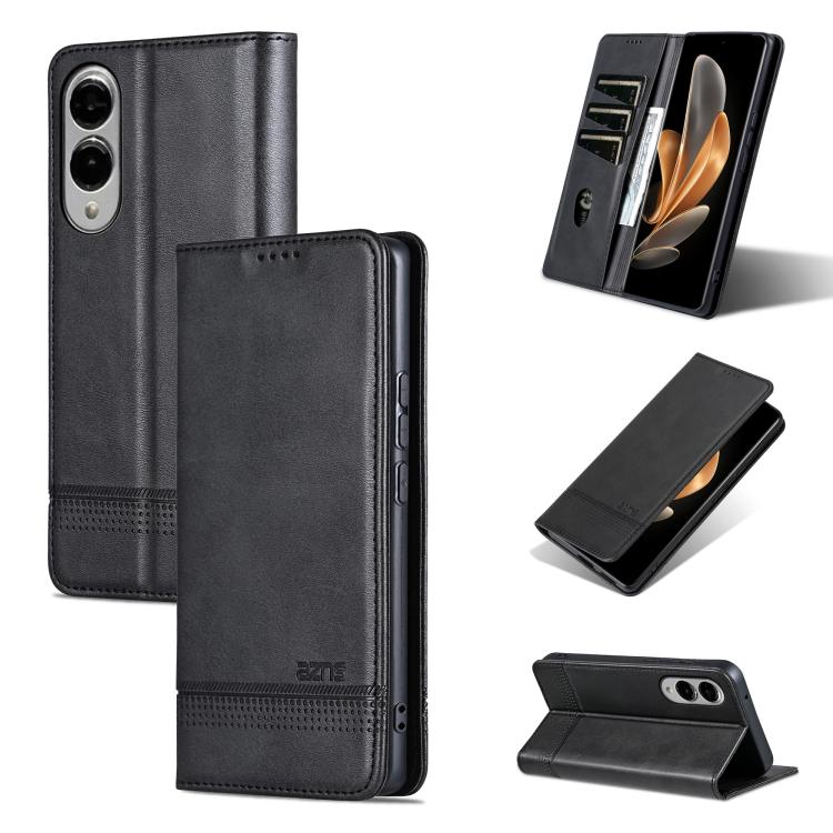 

For Samsung Galaxy S25 Edge 5G AZNS Magnetic Calf Texture Flip Leather Phone Case(Black)