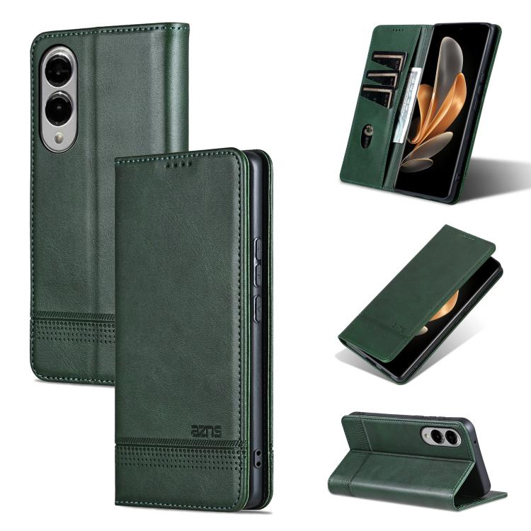 

For Samsung Galaxy S25 Edge 5G AZNS Magnetic Calf Texture Flip Leather Phone Case(Dark Green)