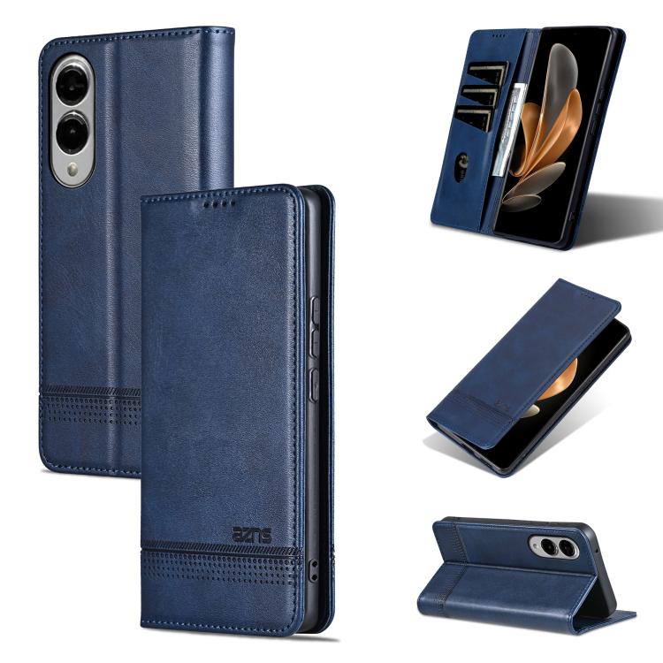 

For Samsung Galaxy S25 Edge 5G AZNS Magnetic Calf Texture Flip Leather Phone Case(Dark Blue)