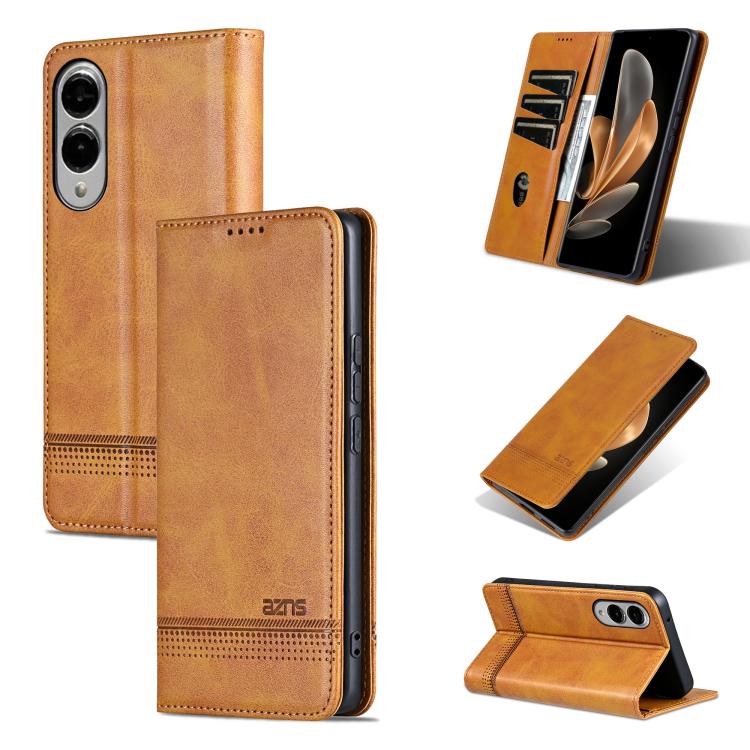 

For Samsung Galaxy S25 Edge 5G AZNS Magnetic Calf Texture Flip Leather Phone Case(Light Brown)