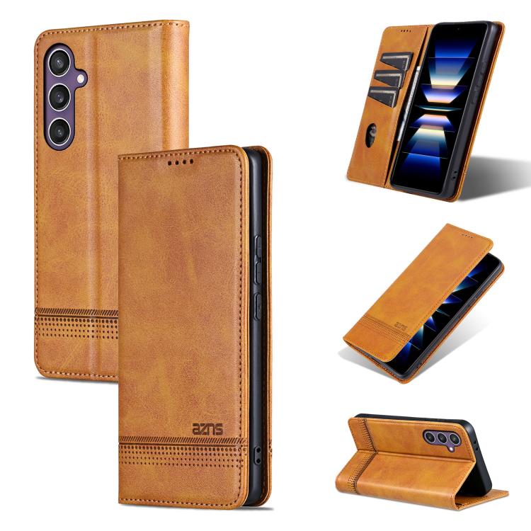 

For Samsung Galaxy S25 FE 5G AZNS Magnetic Calf Texture Flip Leather Phone Case(Light Brown)
