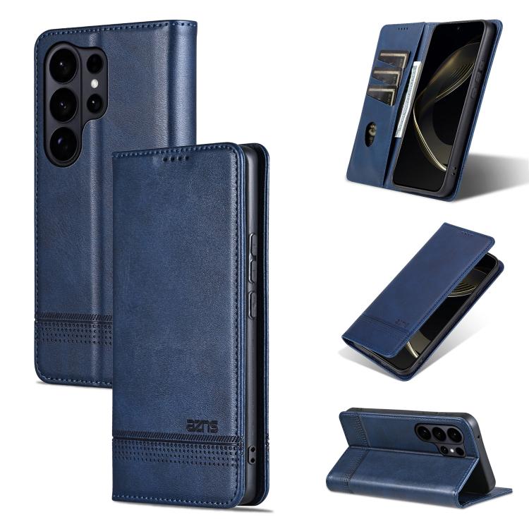 

For Samsung Galaxy S26 Ultra 5G AZNS Magnetic Calf Texture Flip Leather Phone Case(Dark Blue)
