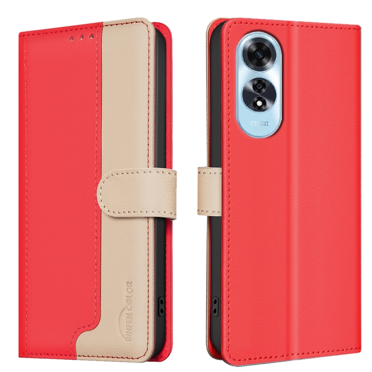 

For OPPO A60 4G Color Matching RFID Anti-theft Leather Phone Case(Red)