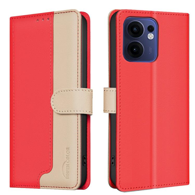 

For OPPO Reno13 F 5G Color Matching RFID Anti-theft Leather Phone Case(Red)