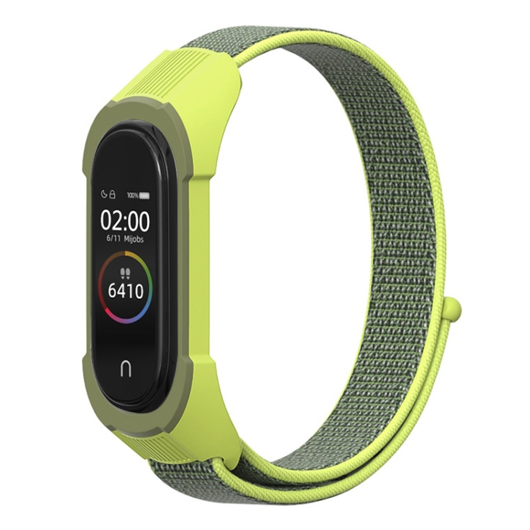 

For Xiaomi Mi Band 5 / 4 / 3 Nylon Watch Band(Yellow+Grass Green)