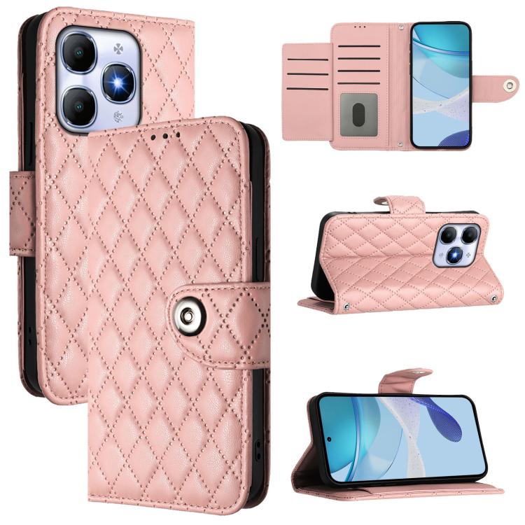 

For Itel A90 Rhombic Texture Flip Leather Phone Case with Lanyard(Coral Pink)