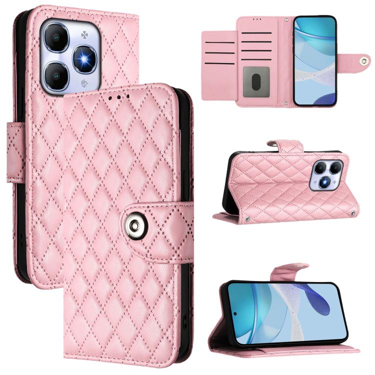 

For Itel A90 Rhombic Texture Flip Leather Phone Case with Lanyard(Pink)