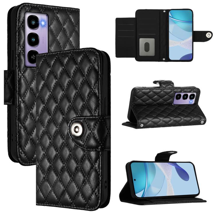 

For Itel City 100 Rhombic Texture Flip Leather Phone Case with Lanyard(Black)