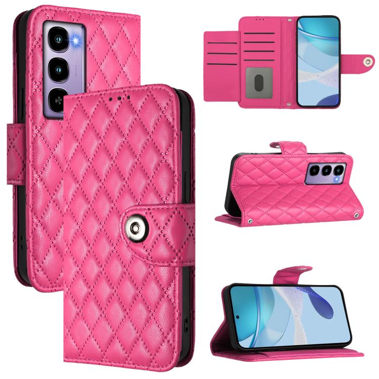 

For Itel City 100 Rhombic Texture Flip Leather Phone Case with Lanyard(Rose Red)