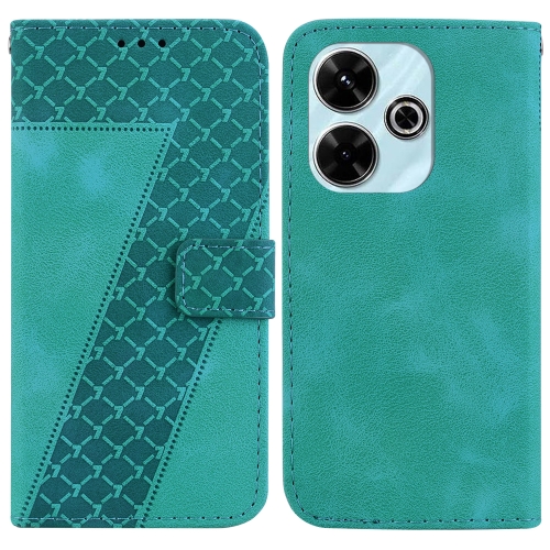 

For Xiaomi Redmi 13 4G Seven-shaped Embossed Leather Phone Case(Green)