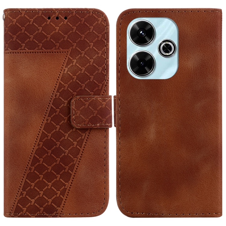 

For Redmi 13 4G Seven-shaped Embossed Leather Phone Case(Brown)