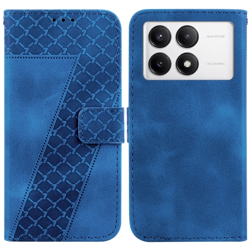 

For Xiaomi Redmi K70 / K70 Pro Seven-shaped Embossed Leather Phone Case(Blue)