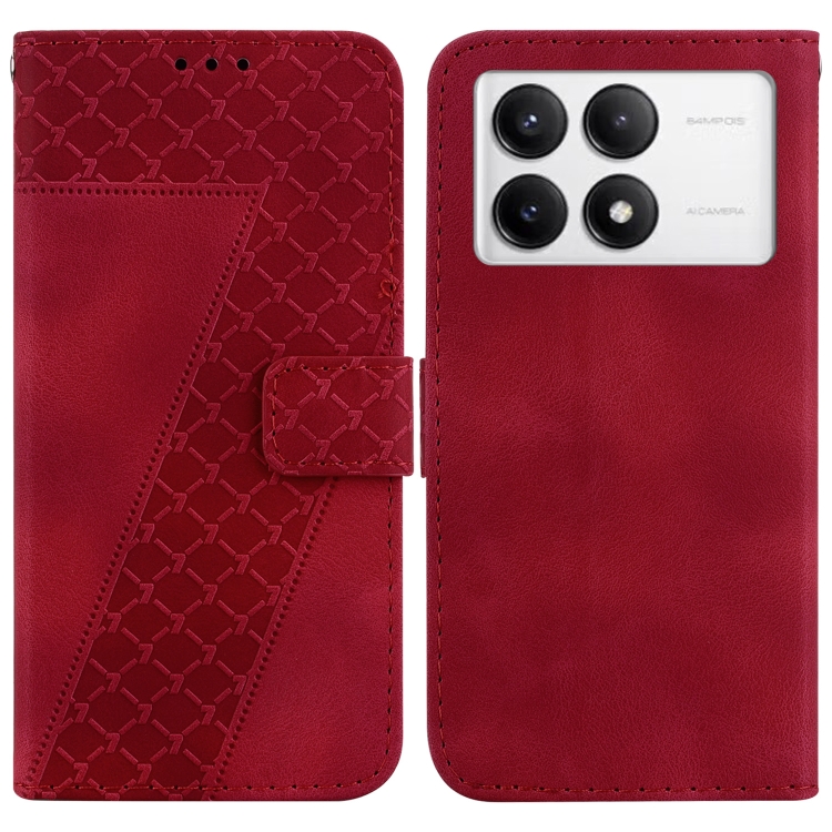 

For Xiaomi Redmi K70 / K70 Pro Seven-shaped Embossed Leather Phone Case(Red)