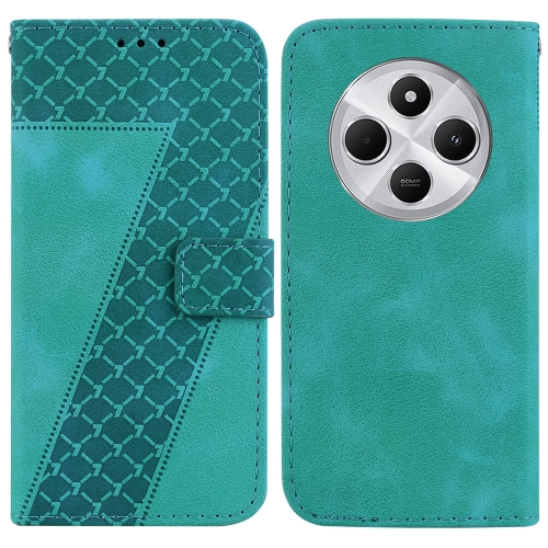 

For Redmi 14C 4G Seven-shaped Embossed Leather Phone Case(Green)