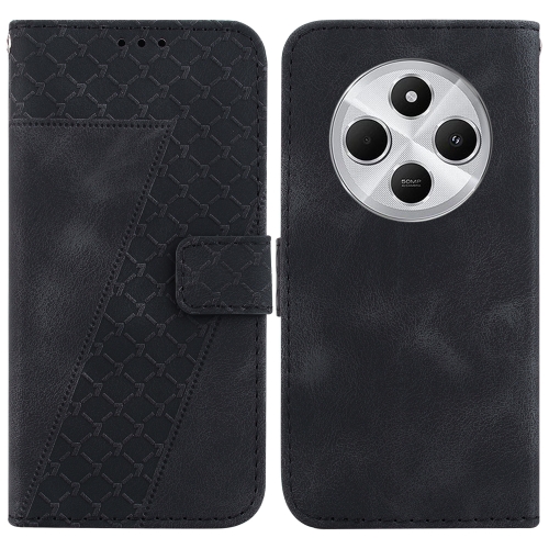 

For Redmi 14C 4G Seven-shaped Embossed Leather Phone Case(Black)