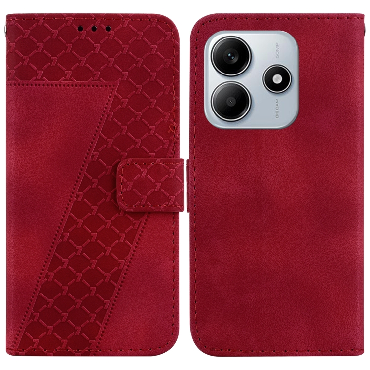 

For Redmi Note 14 5G Seven-shaped Embossed Leather Phone Case(Red)