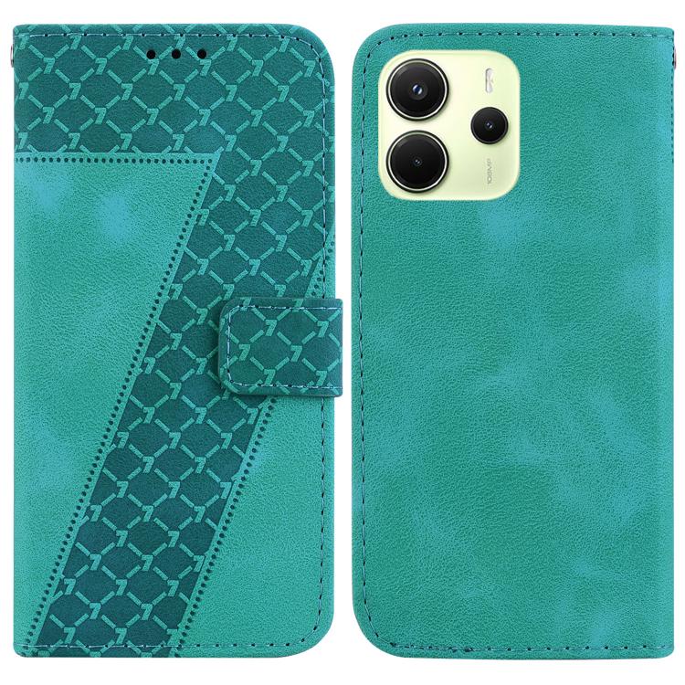 

For Redmi Note 14 4G 163.25mm Seven-shaped Embossed Leather Phone Case(Green)