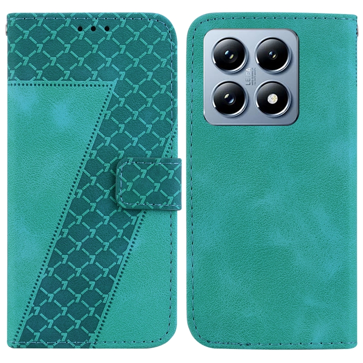 

For Xiaomi 14T Pro Seven-shaped Embossed Leather Phone Case(Green)