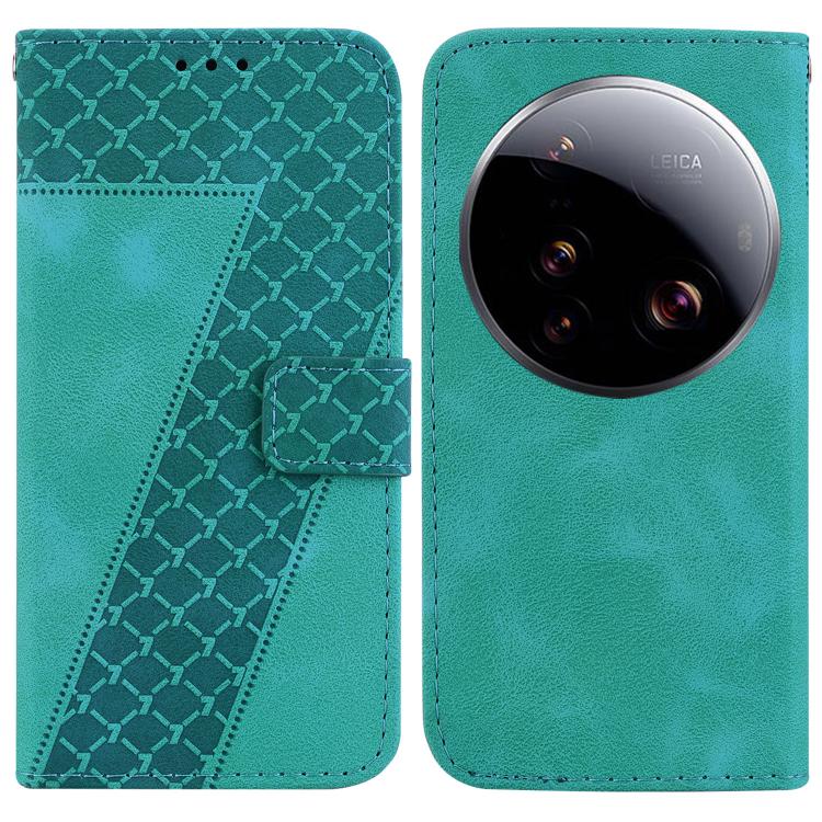 

For Xiaomi 15 Ultra Seven-shaped Embossed Leather Phone Case(Green)