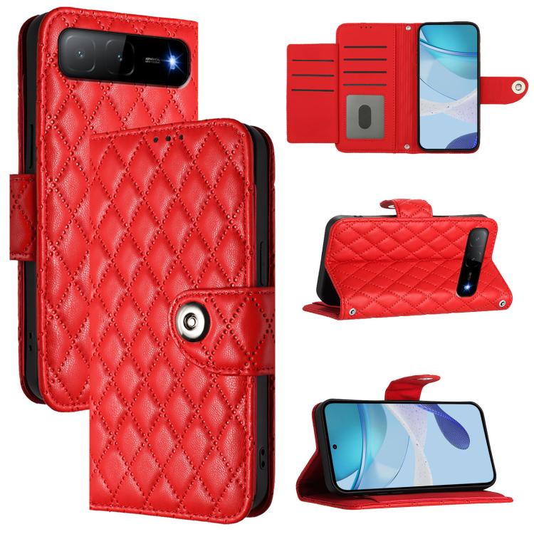 

For Infinix Hot 60i 5G / Tecno Spark Go 5G Rhombic Texture Flip Leather Phone Case with Lanyard(Red)