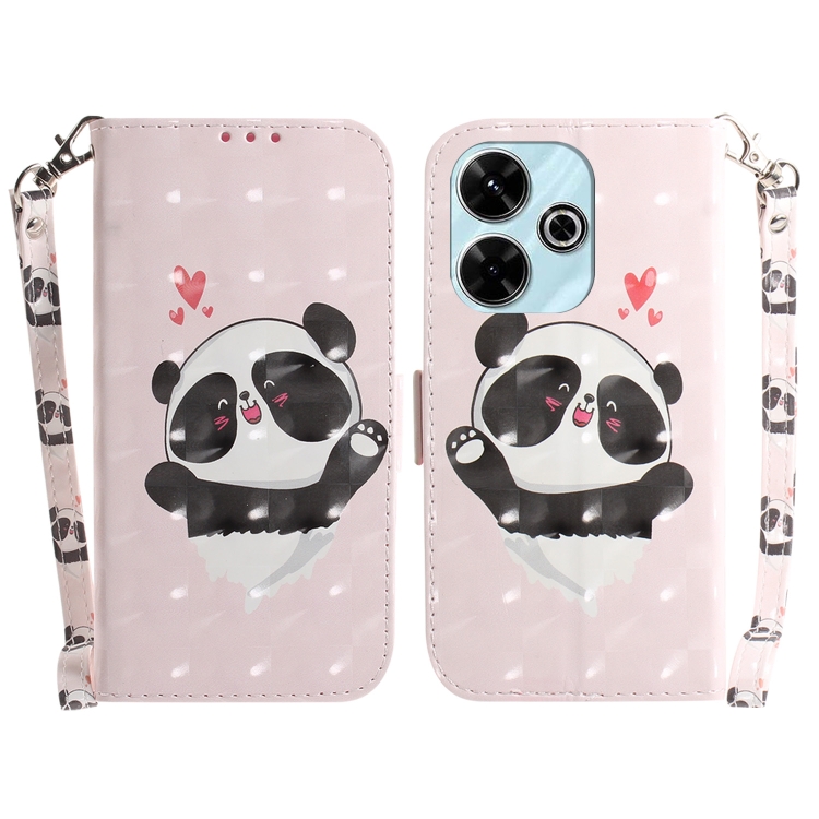 

For Xiaomi Poco M6 4G 3D Colored Flip Leather Phone Case(Heart Panda)