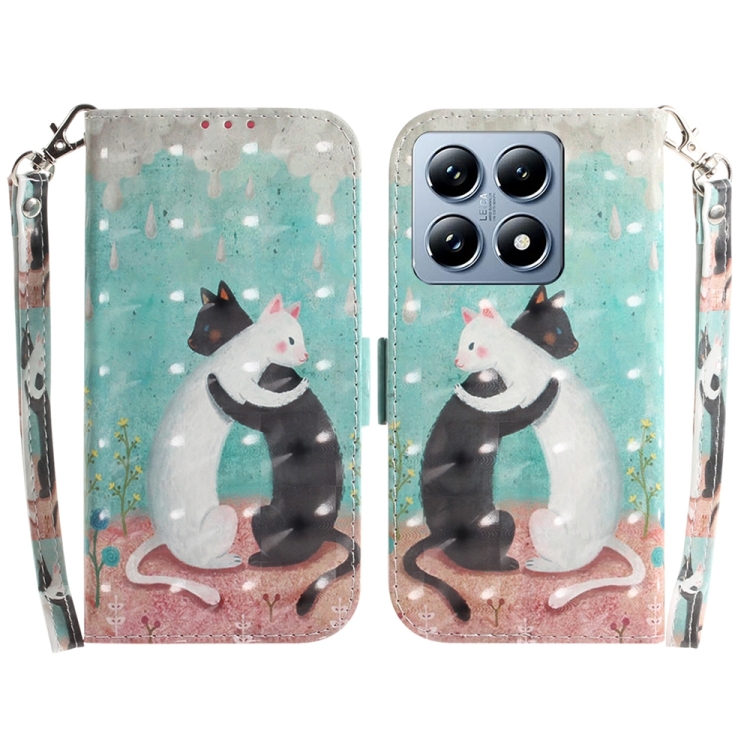 

For Xiaomi 14T Pro 3D Colored Flip Leather Phone Case(Black White Cat)
