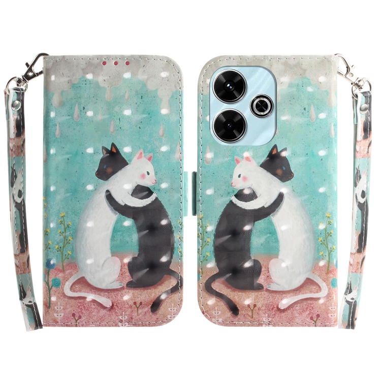 

For Xiaomi Redmi 13 4G 3D Colored Flip Leather Phone Case(Black White Cat)