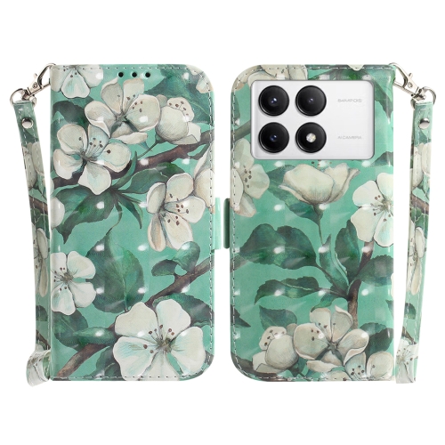 

For Xiaomi Redmi K70 Pro / K70 3D Colored Flip Leather Phone Case(Watercolor Flower)