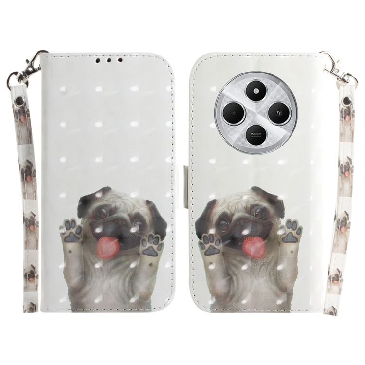 

For Redmi 14C 4G 3D Colored Flip Leather Phone Case(Pug)