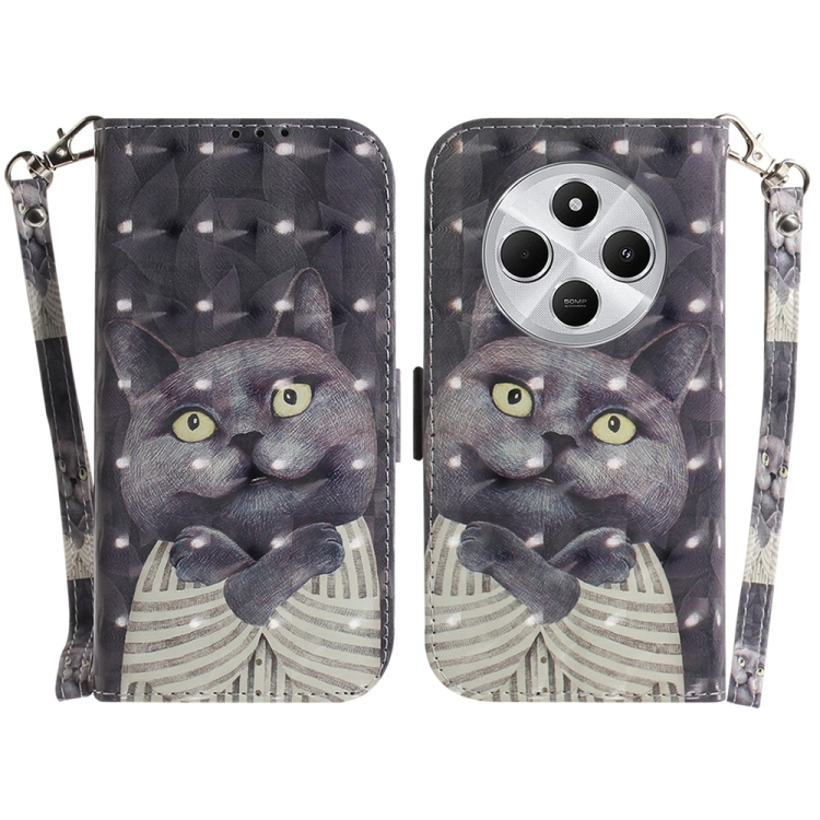 

For Redmi 14C 4G 3D Colored Flip Leather Phone Case(Hug Cat)