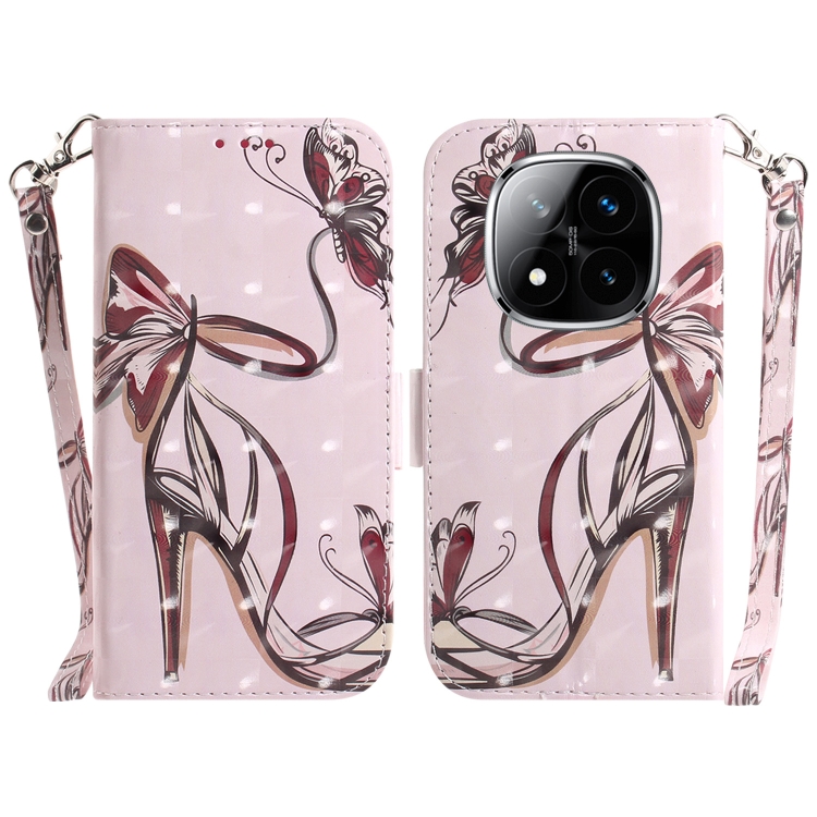 

For Redmi Note 14 Pro / Note 14 Pro+ 5G 3D Colored Flip Leather Phone Case(Butterfly High-heeled)