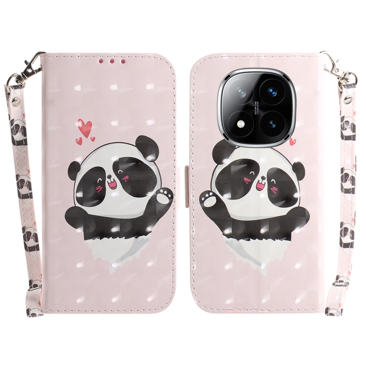 

For Redmi Note 14 Pro / Note 14 Pro+ 5G 3D Colored Flip Leather Phone Case(Heart Panda)