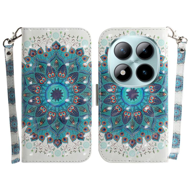 

For Redmi Note 15 Pro 5G Global 163.6mm 3D Colored Flip Leather Phone Case(Peacock Wreath)