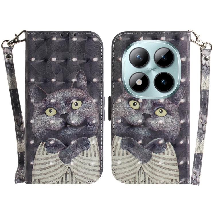 

For Redmi Note 15 Pro+ 5G 163.3mm / Poco M8 Pro 5G 3D Colored Flip Leather Phone Case(Hug Cat)