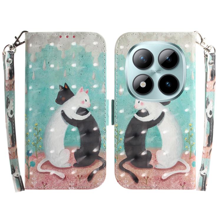 

For Redmi Note 15 Pro+ 5G 163.3mm / Poco M8 Pro 5G 3D Colored Flip Leather Phone Case(Black White Cat)