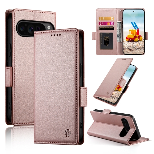 

For Google Pixel 9 Pro Side Buckle Magnetic Frosted Leather Phone Case(Rose Gold)