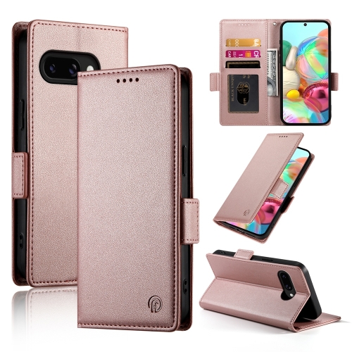 

For Google Pixel 9a Side Buckle Magnetic Frosted Leather Phone Case(Rose Gold)