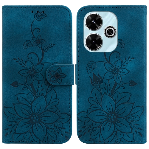 

For Xiaomi Poco M6 4G Lily Embossed Leather Phone Case(Dark Blue)