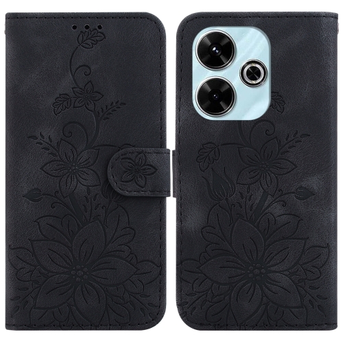 

For Xiaomi Poco M6 4G Lily Embossed Leather Phone Case(Black)