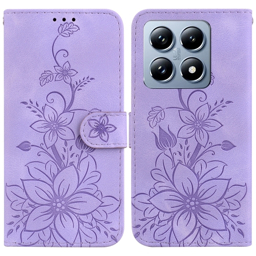 

For Xiaomi 14T Lily Embossed Leather Phone Case(Purple)